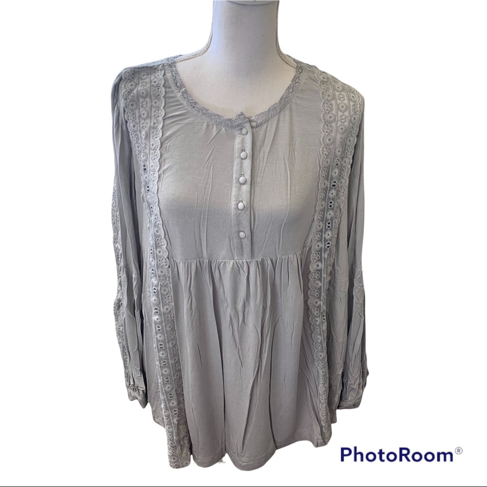 Adorable Gray Lace Accented POL Top